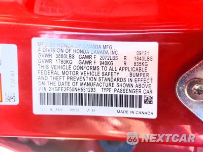 Zdjęcie 12 z 12 samochodu: 2022 HONDA CIVIC SPORT VIN:2HGFE2F50NH531293 - miniatura