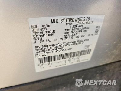 Zdjęcie 14 z 14 samochodu: 2016 FORD EXPLORER XLT VIN:1FM5K7D85GGC57967 - miniatura