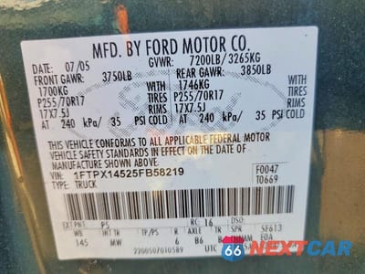 Zdjęcie 13 z 13 samochodu: 2005 FORD F150 VIN:1FTPX14525FB58219 - miniatura