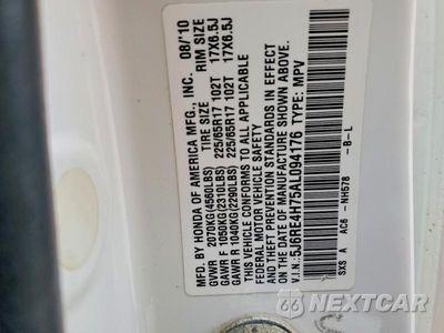 Zdjęcie 13 z 13 samochodu: 2010 HONDA CR-V EXL VIN:5J6RE4H75AL094176 - miniatura