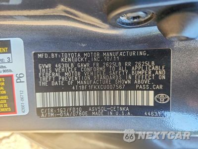 Zdjęcie 12 z 12 samochodu: 2012 TOYOTA CAMRY LE VIN:4T1BF1FKXCU007567 - miniatura