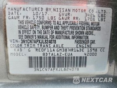 Zdjęcie 13 z 13 samochodu: 2018 NISSAN VERSA S PLUS VIN:3N1CN7APXJL824078 - miniatura