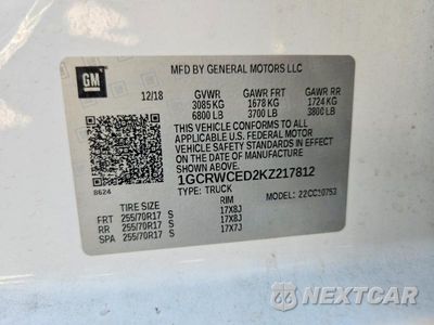 Zdjęcie 12 z 12 samochodu: 2019 CHEVROLET SILVERADO C1500 LT VIN:1GCRWCED2KZ217812 - miniatura