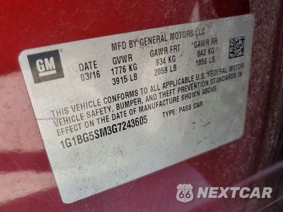 Zdjęcie 12 z 12 samochodu: 2016 CHEVROLET CRUZE PREMIER VIN:1G1BG5SM3G7243605 - miniatura