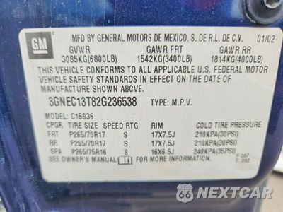 Zdjęcie 12 z 12 samochodu: 2002 CHEVROLET AVALANCHE C1500 VIN:3GNEC13T82G236538 - miniatura