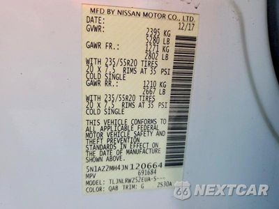 Zdjęcie 13 z 13 samochodu: 2018 NISSAN MURANO SL VIN:5N1AZ2MH4JN120664 - miniatura