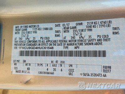 Zdjęcie 13 z 13 samochodu: 2017 FORD ESCAPE SE VIN:1FMCU9GD4HUC61548 - miniatura