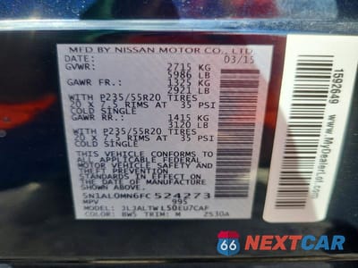 Zdjęcie 14 z 14 samochodu: 2015 INFINITI QX60 VIN:5N1AL0MN6FC524273 - miniatura