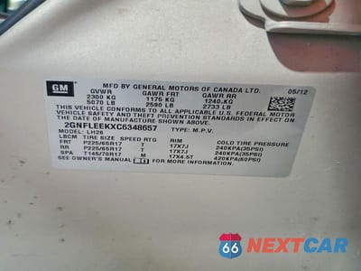 Zdjęcie 13 z 13 samochodu: 2012 CHEVROLET EQUINOX LT VIN:2GNFLEEKXC6348657 - miniatura