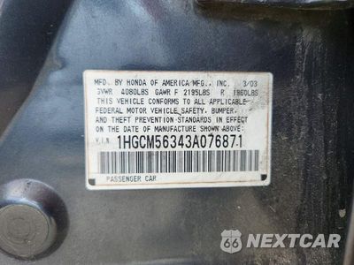 Zdjęcie 12 z 12 samochodu: 2003 HONDA ACCORD LX VIN:1HGCM56343A076871 - miniatura