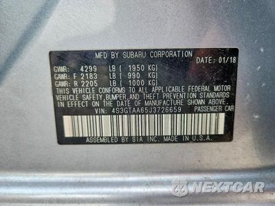 Zdjęcie 12 z 12 samochodu: 2018 SUBARU IMPREZA BASE VIN:4S3GTAA65J3726659 - miniatura