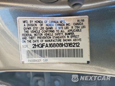 Zdjęcie 12 z 12 samochodu: 2008 HONDA CIVIC EX VIN:2HGFA16808H316212 - miniatura