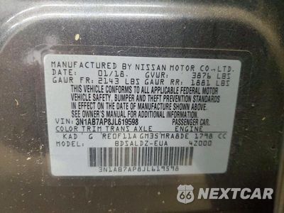 Zdjęcie 12 z 12 samochodu: 2018 NISSAN SENTRA SV VIN:3N1AB7AP8JL619598 - miniatura