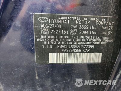Zdjęcie 12 z 12 samochodu: 2008 HYUNDAI ELANTRA GLS VIN:KMHDU46D58U577355 - miniatura