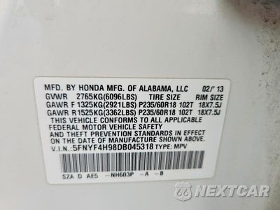 Zdjęcie 13 z 13 samochodu: 2013 HONDA PILOT TOURING VIN:5FNYF4H98DB045318 - miniatura