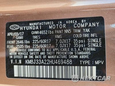 Zdjęcie 14 z 14 samochodu: 2017 HYUNDAI TUCSON ECO VIN:KM8J33A22HU469488 - miniatura