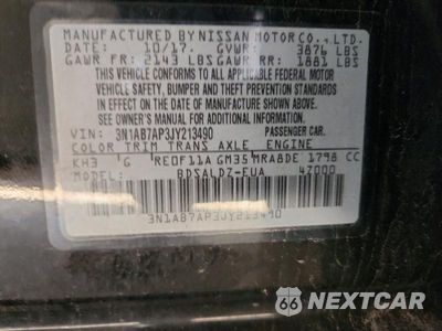 Zdjęcie 13 z 13 samochodu: 2018 NISSAN SENTRA SV VIN:3N1AB7AP3JY213490 - miniatura