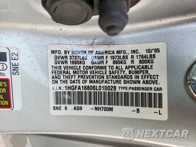 Zdjęcie 12 z 12 samochodu: 2006 HONDA CIVIC EX VIN:1HGFA16806L010028 - miniatura