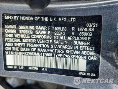Zdjęcie 12 z 12 samochodu: 2021 HONDA CIVIC EX VIN:SHHFK7H63MU417608 - miniatura