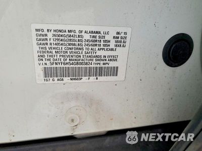 Zdjęcie 13 z 13 samochodu: 2016 HONDA PILOT EXL VIN:5FNYF6H54GB003824 - miniatura