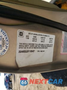 Zdjęcie 12 z 12 samochodu: 2000 BUICK CENTURY CUSTOM VIN:2G4WS52J3Y1185437 - miniatura