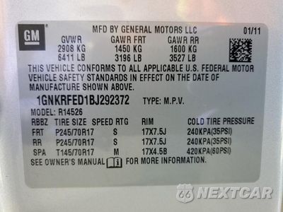 Zdjęcie 13 z 13 samochodu: 2011 CHEVROLET TRAVERSE LS VIN:1GNKRFED1BJ292372 - miniatura