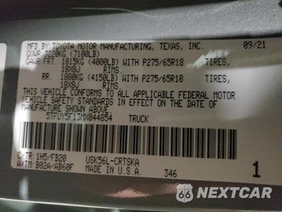 Zdjęcie 14 z 14 samochodu: 2021 TOYOTA TUNDRA DOUBLE CAB SR VIN:5TFUY5F13MX044854 - miniatura