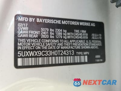 Zdjęcie 13 z 13 samochodu: 2017 BMW X3 XDRIVE28I VIN:5UXWX9C33H0T24313 - miniatura