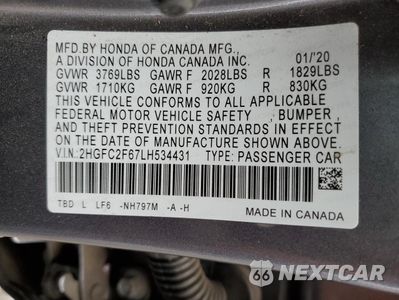 Zdjęcie 14 z 14 samochodu: 2020 HONDA CIVIC LX VIN:2HGFC2F67LH534431 - miniatura
