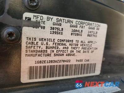 Zdjęcie 12 z 12 samochodu: 1998 SATURN SC1 VIN:1G8ZE1283WZ270422 - miniatura