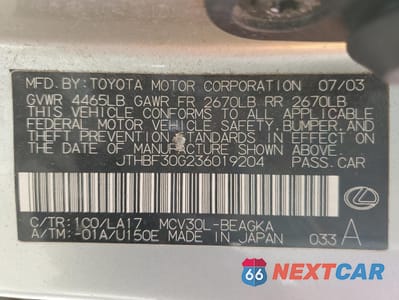 Zdjęcie 13 z 13 samochodu: 2003 LEXUS ES 300 VIN:JTHBF30G236019204 - miniatura