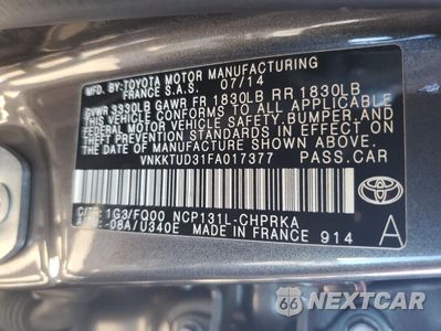 Zdjęcie 12 z 12 samochodu: 2015 TOYOTA YARIS VIN:VNKKTUD31FA017377 - miniatura