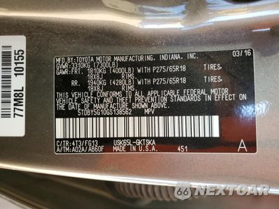 Zdjęcie 13 z 13 samochodu: 2016 TOYOTA SEQUOIA SR5 VIN:5TDBY5G10GS138562 - miniatura