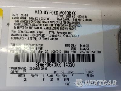 Zdjęcie 14 z 14 samochodu: 2019 FORD FUSION S VIN:3FA6P0G73KR114320 - miniatura