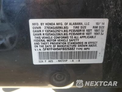 Zdjęcie 14 z 14 samochodu: 2015 HONDA PILOT TOURING VIN:5FNYF4H94FB026882 - miniatura