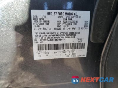 Zdjęcie 13 z 13 samochodu: 2017 FORD EDGE SEL VIN:2FMPK4J95HBB08147 - miniatura