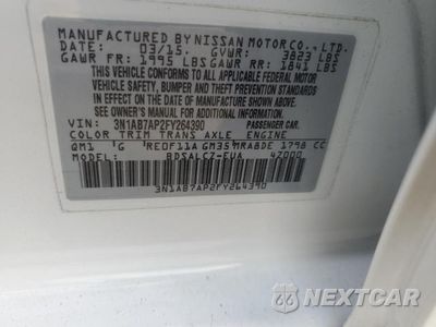 Zdjęcie 12 z 12 samochodu: 2015 NISSAN SENTRA S VIN:3N1AB7AP2FY264390 - miniatura