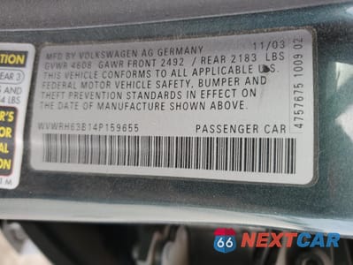 Zdjęcie 14 z 14 samochodu: 2004 VOLKSWAGEN PASSAT GLX VIN:WVWRH63B14P159655 - miniatura