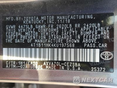 Zdjęcie 13 z 13 samochodu: 2019 TOYOTA CAMRY L VIN:4T1B11HK4KU197568 - miniatura