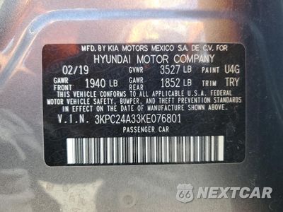 Zdjęcie 12 z 12 samochodu: 2019 HYUNDAI ACCENT SE VIN:3KPC24A33KE076801 - miniatura