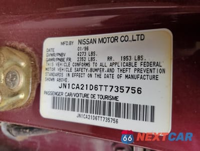 Zdjęcie 12 z 12 samochodu: 1996 NISSAN MAXIMA GLE VIN:JN1CA21D6TT735756 - miniatura