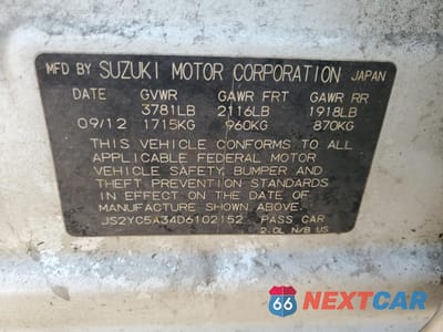 Zdjęcie 15 z 15 samochodu: 2013 SUZUKI SX4 LE VIN:JS2YC5A34D6102152 - miniatura