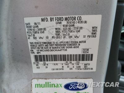 Zdjęcie 13 z 13 samochodu: 2012 FORD ESCAPE LIMITED VIN:1FMCU0EG0CKA47735 - miniatura