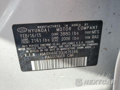 Zdjęcie 13 z 13 samochodu: 2016 HYUNDAI ELANTRA SE VIN:KMHDH4AE3GU475166 - miniatura