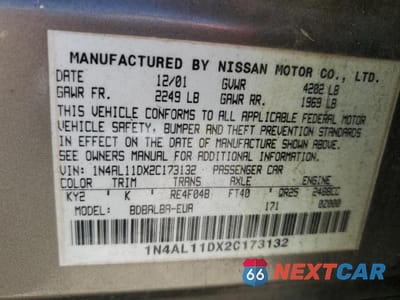 Zdjęcie 12 z 12 samochodu: 2002 NISSAN ALTIMA BASE VIN:1N4AL11DX2C173132 - miniatura