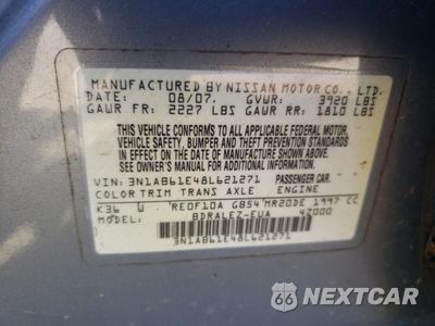 Zdjęcie 13 z 13 samochodu: 2008 NISSAN SENTRA 2.0 VIN:3N1AB61E48L621271 - miniatura