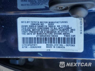 Zdjęcie 13 z 13 samochodu: 2003 TOYOTA COROLLA CE VIN:2T1BR32E93C138364 - miniatura
