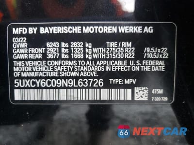 Zdjęcie 13 z 13 samochodu: 2022 BMW X6 XDRIVE40I VIN:5UXCY6C09N9L63726 - miniatura