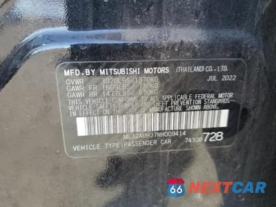 Zdjęcie 12 z 12 samochodu: 2022 MITSUBISHI MIRAGE ES VIN:ML32AUHJ7NH009414 - miniatura