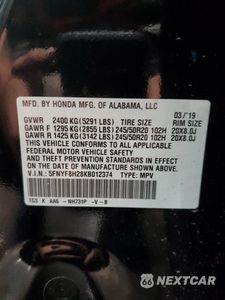 Zdjęcie 14 z 17 samochodu: 2019 HONDA PASSPORT SPORT VIN:5FNYF8H28KB012374 - miniatura